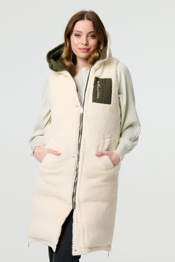 Green | Reversible Faux Fur Padded Hooded Gilet