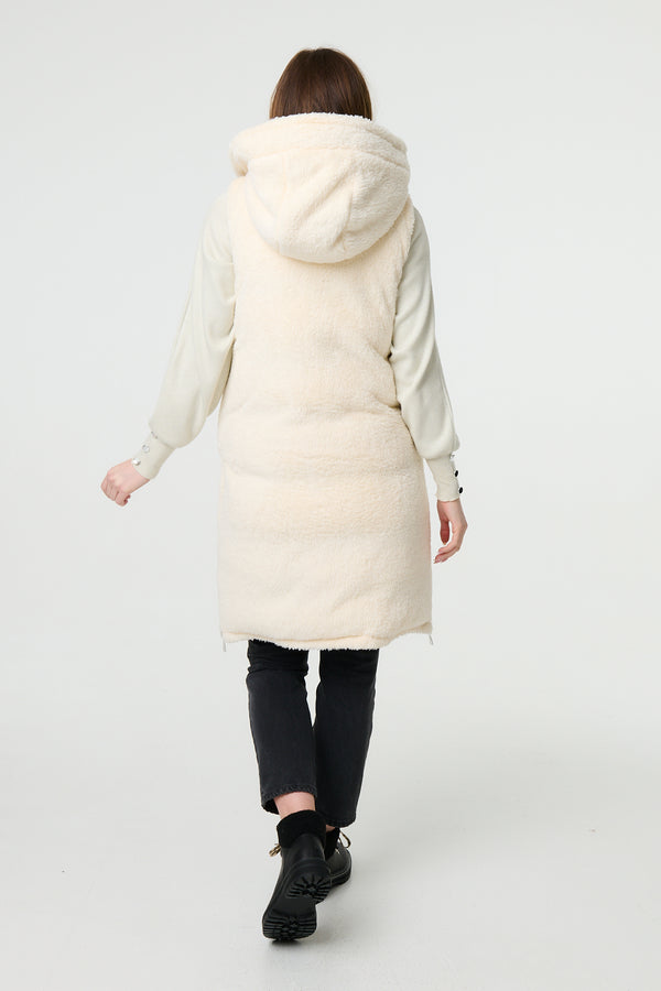 Green | Reversible Faux Fur Padded Hooded Gilet