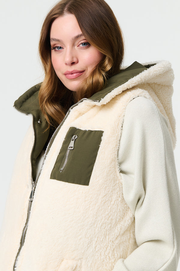 Green | Reversible Faux Fur Padded Hooded Gilet