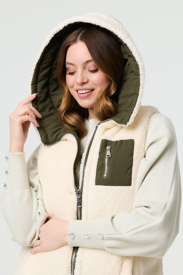 Green | Reversible Faux Fur Padded Hooded Gilet