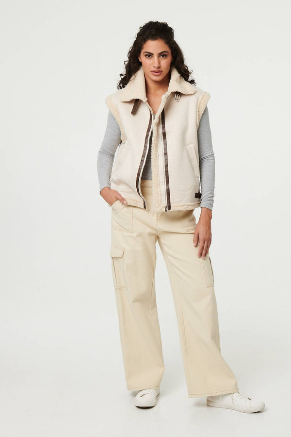 Ivory | Faux Suede Fur Lined Sleeveless Gilet