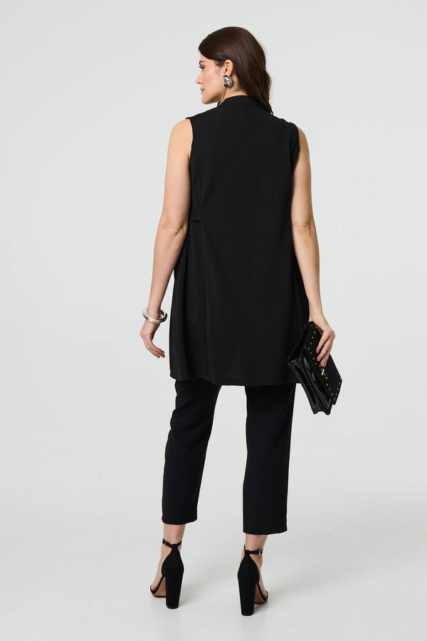 Black | Thigh Length Sleeveless Gilet Vest