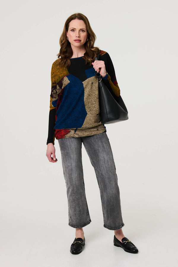 Red | Abstract Long Sleeve Relaxed Knit Top