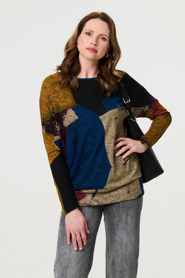 Red | Abstract Long Sleeve Relaxed Knit Top : Model is 5'9"/175 cm and wears UK10/EU38/US6/AUS10