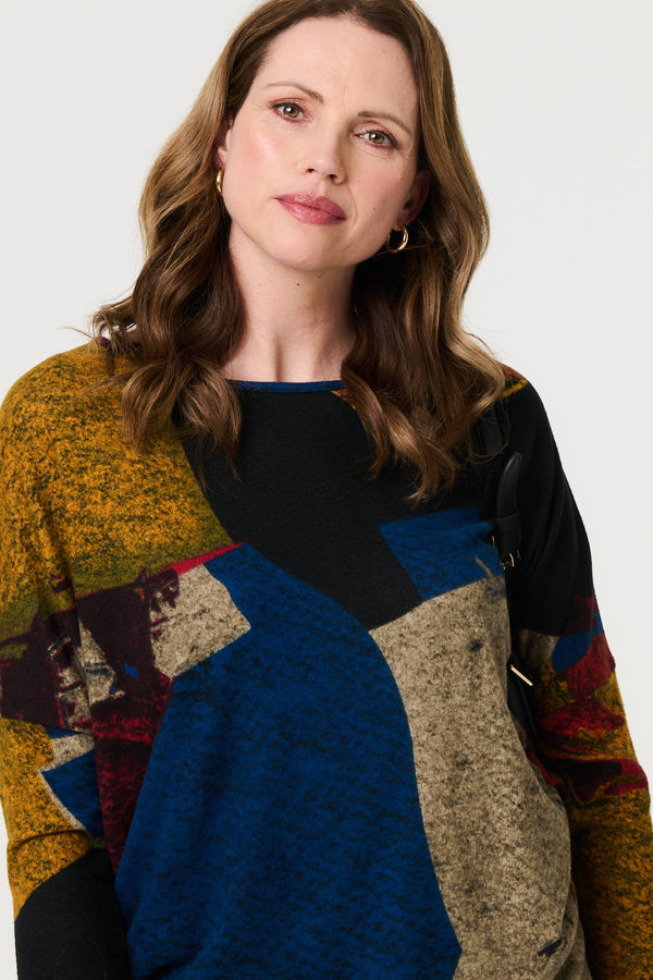 Red | Abstract Long Sleeve Relaxed Knit Top