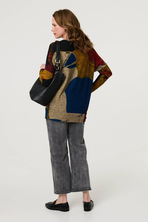 Red | Abstract Long Sleeve Relaxed Knit Top