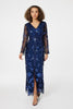 Navy | Sequin Long Sleeve Maxi Dress : Model is 5'8