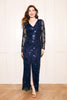 Navy | Sequin Long Sleeve Maxi Dress : Model is 5'8