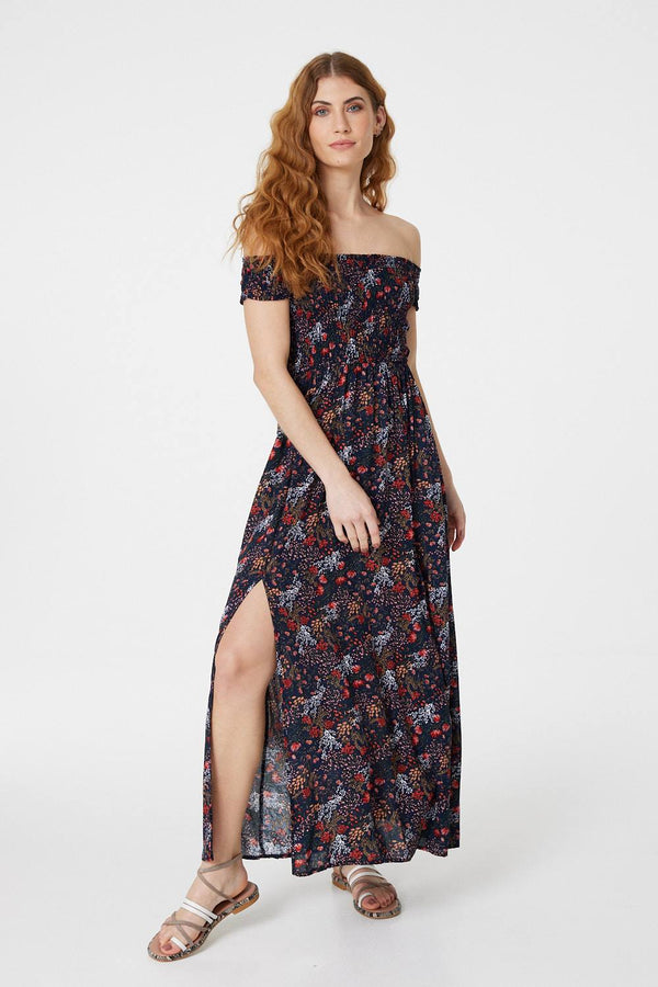 Navy | Floral Bardot Maxi Dress