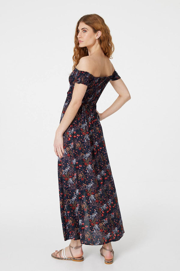Navy | Floral Bardot Maxi Dress