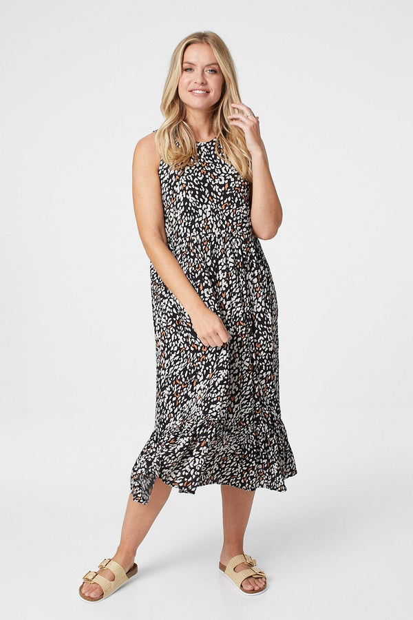 Black | Printed Sleeveless Smock Dress