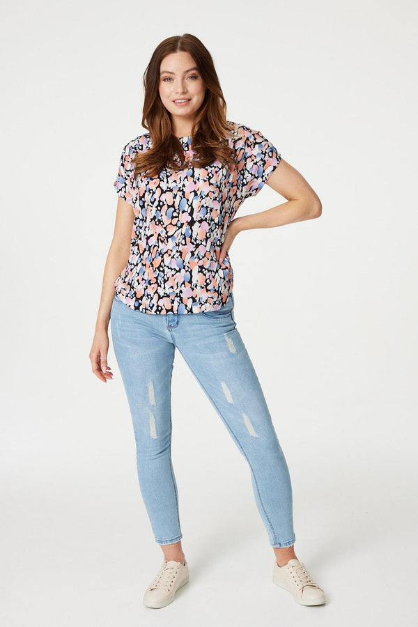 Black | Abstract Print Relaxed Shell Top