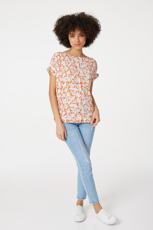 Orange | Abstract Print Relaxed Shell Top