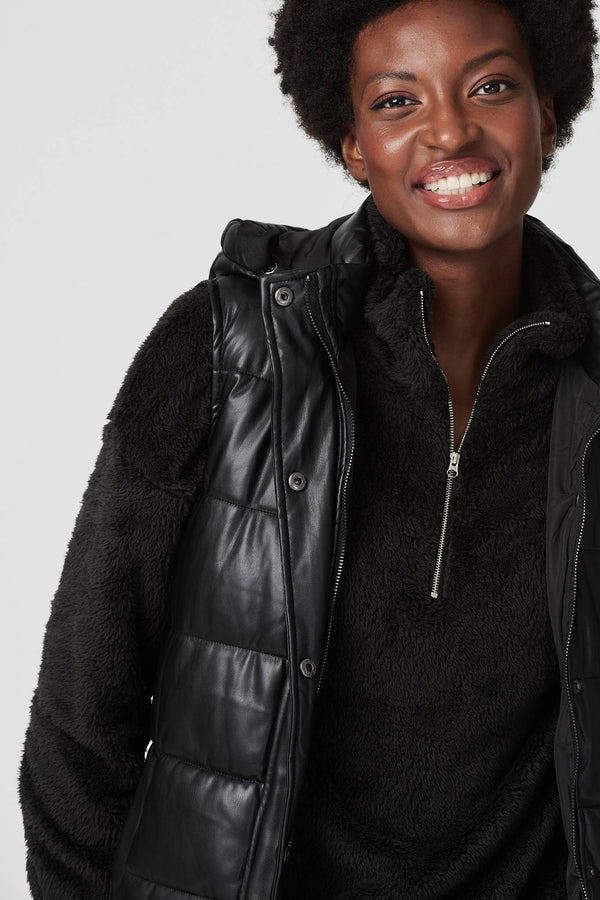 Black | Padded Zip Front Gilet with Hood