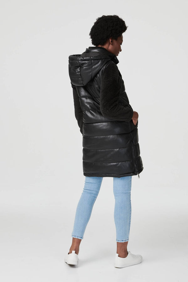 Black | Padded Zip Front Gilet with Hood