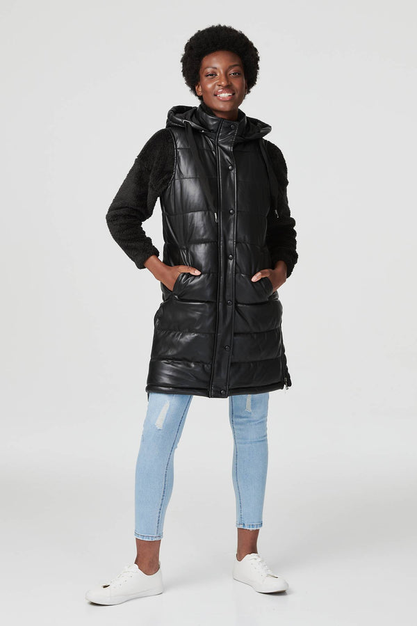 Black | Padded Zip Front Gilet with Hood