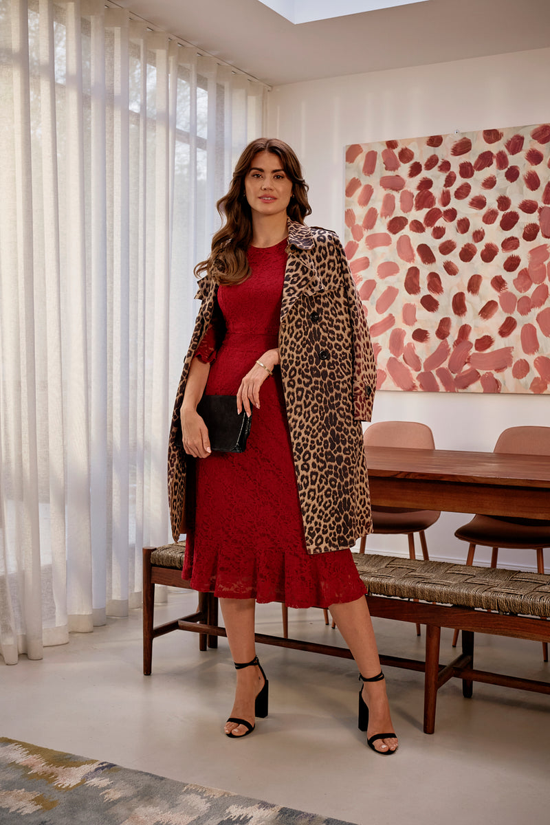 Leopard Print Double Breasted Trench Coat Izabel London