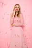 Pink | Lace Trim Pleated Long Sleeve Midi Dress : Model is 5'10