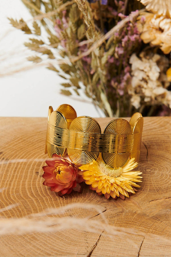 Gold | Abstract Textured Wide Metallic Bracelet