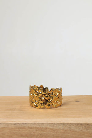 Gold | Floral Textured Metallic Wide Bracelet