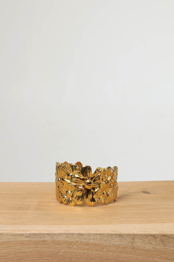 Gold | Floral Textured Metallic Wide Bracelet