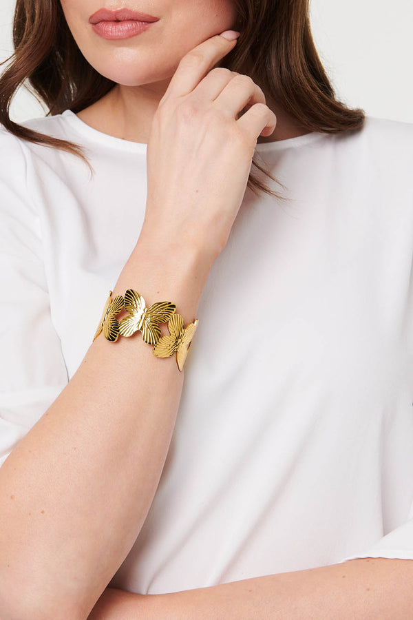 Gold | Butterfly Metallic Texture Wide Bracelet