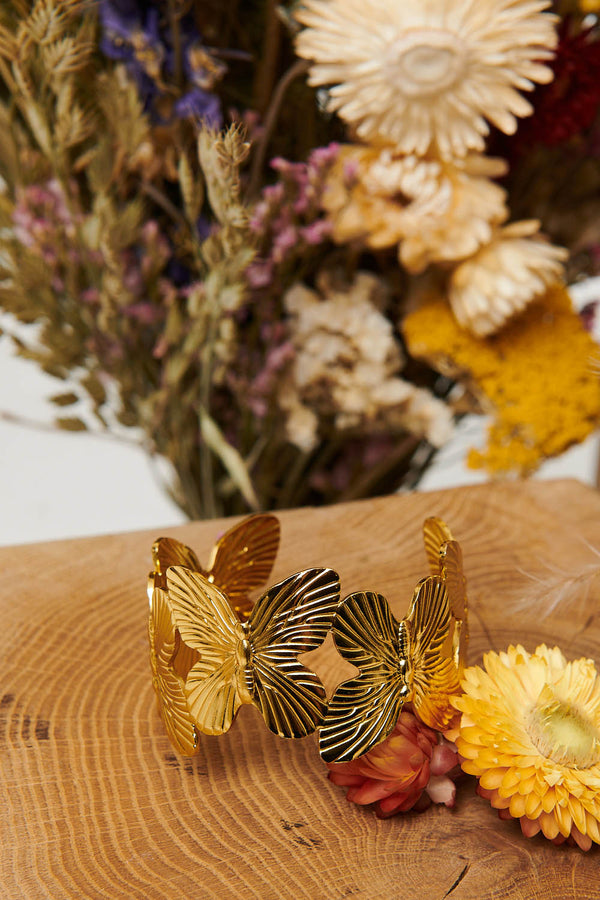 Gold | Butterfly Metallic Texture Wide Bracelet