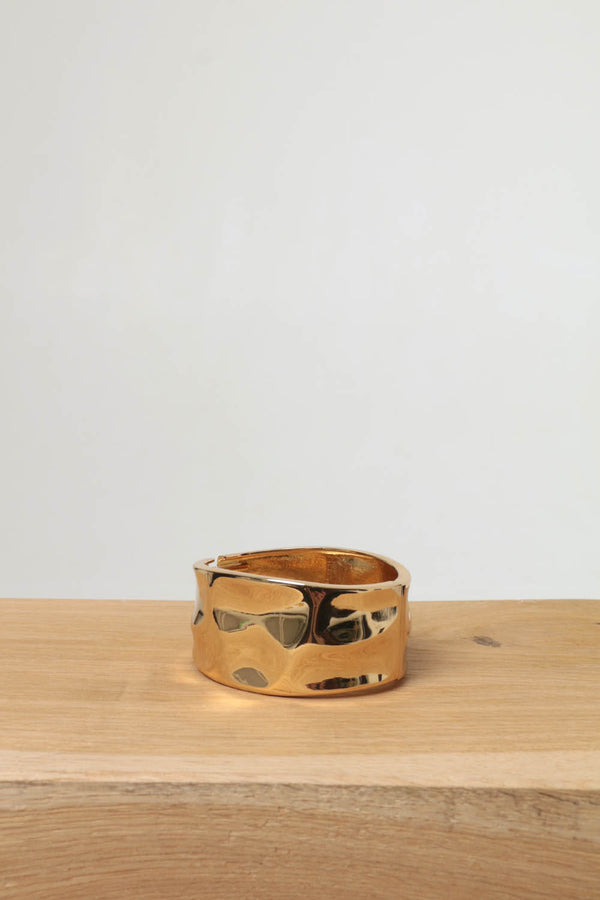Gold | Metallic Texture Wide Statement Bracelet