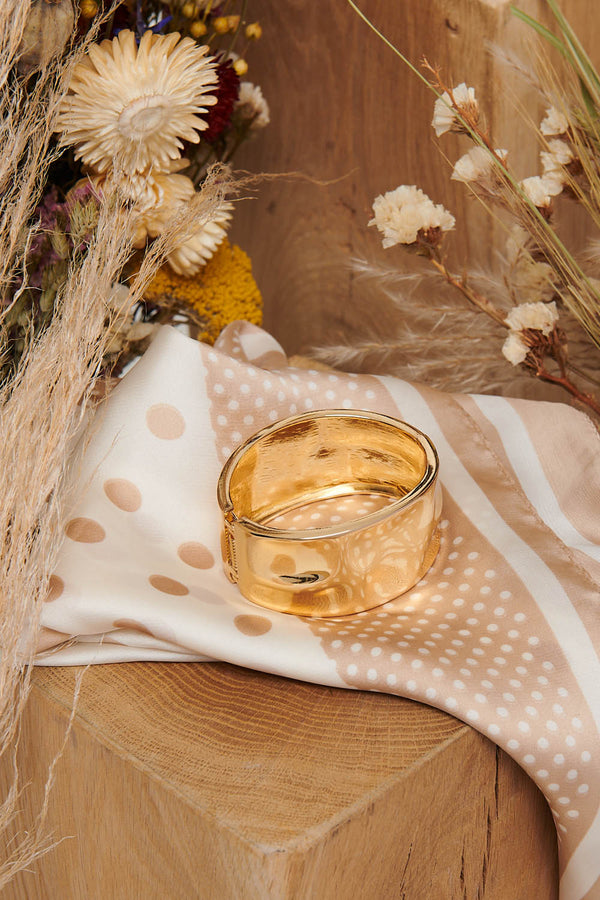 Gold | Metallic Texture Wide Statement Bracelet