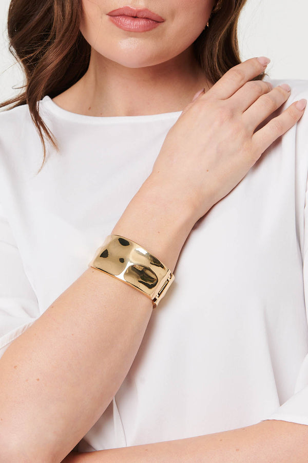 Gold | Metallic Texture Wide Statement Bracelet