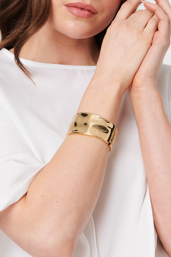 Gold | Metallic Texture Wide Statement Bracelet
