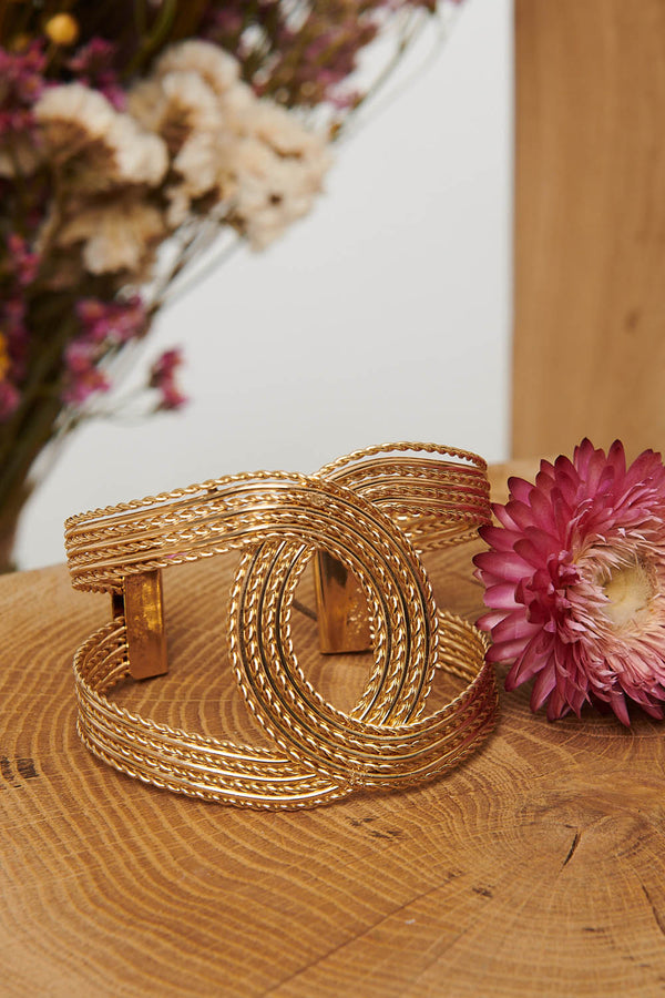 Gold | Metallic Twist Texture Wide Bracelet