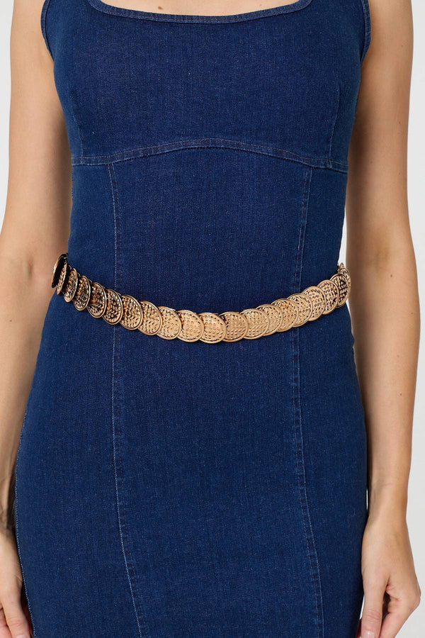 Gold | Metallic Textured Coin Detail Belt
