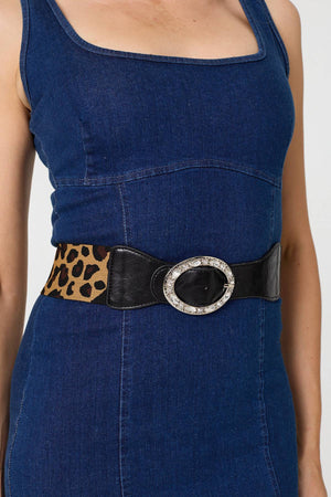 Beige | Animal Print Diamante Embellished Belt
