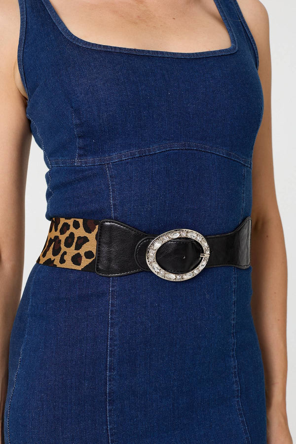 Beige | Animal Print Diamante Embellished Belt
