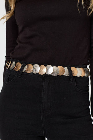Silver | Two Tone Metallic Coin Detail Belt
