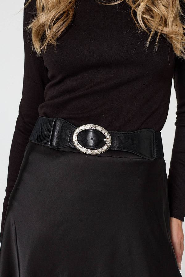 Black | Diamante Embellished Buckle Belt
