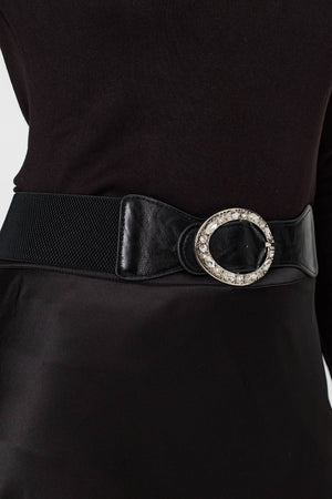 Black | Diamante Embellished Buckle Belt
