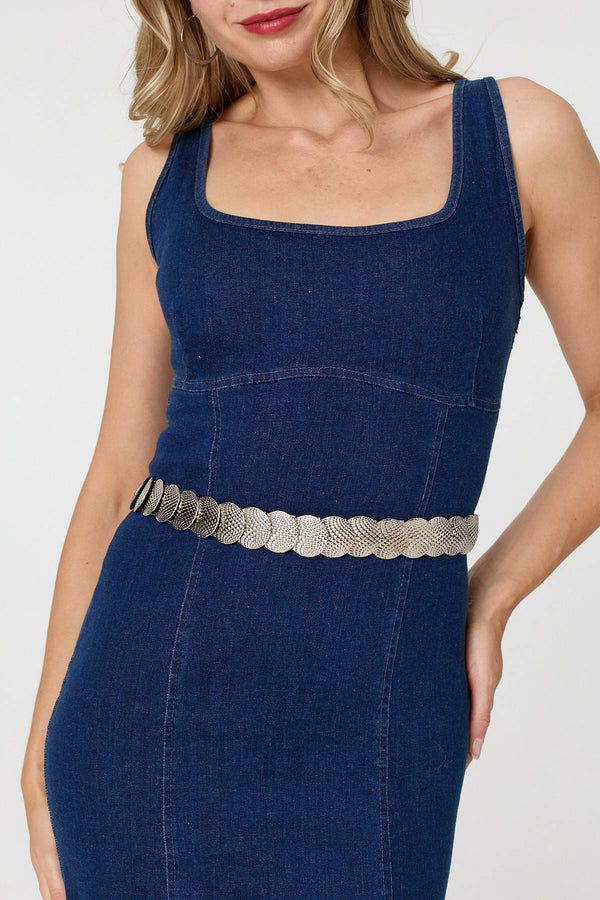 Silver | Metallic Coin Detail Slim Belt
