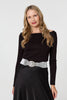 Silver | Sparkly Embellished Metallic Buckle Belt
