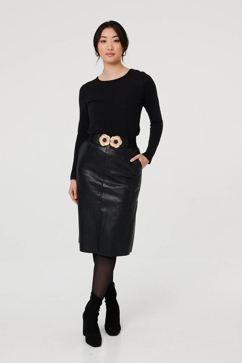 Black | Twist Detail Stretch Wide Belt
