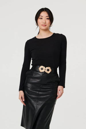 Black | Twist Detail Stretch Wide Belt
