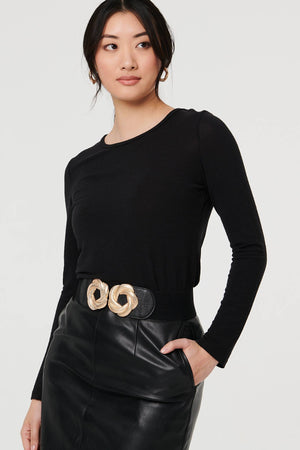 Black | Twist Detail Stretch Wide Belt
