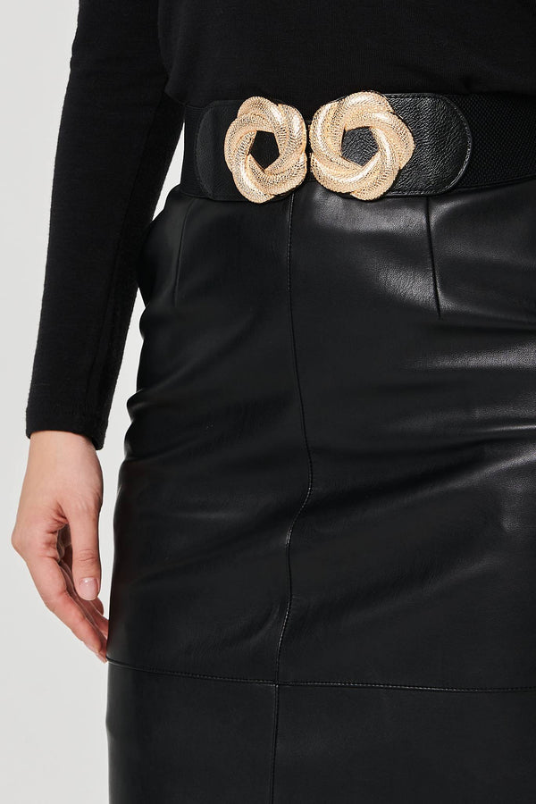 Black | Twist Detail Stretch Wide Belt
