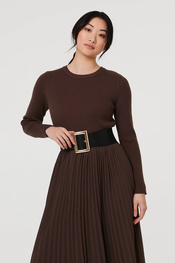 Black | Rectangle Buckle Stretch Wide Belt
