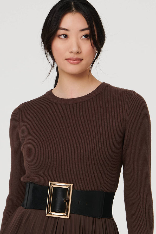 Black | Rectangle Buckle Stretch Wide Belt

