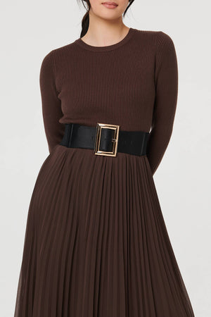 Black | Rectangle Buckle Stretch Wide Belt
