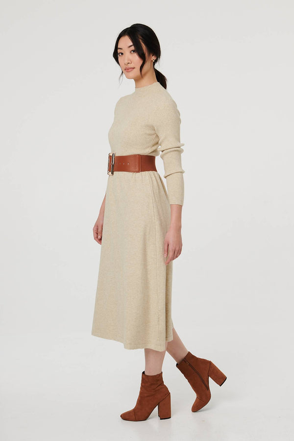 Tan | Rectangle Buckle Stretch Wide Belt
