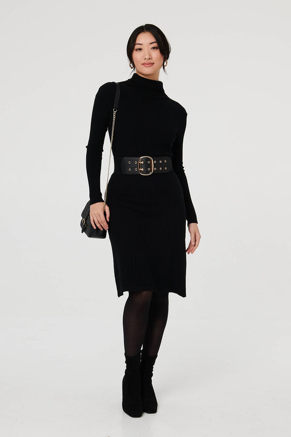 Black | Oval Double Eyelet Stretch Wide Belt
