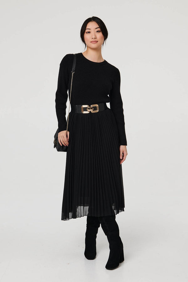 Black | Square Detail Stretch Wide Belt
